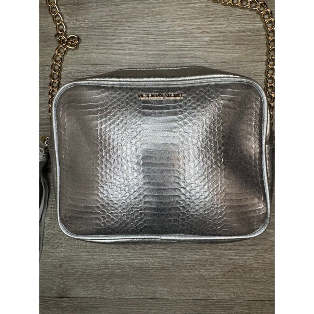 Silver Metallic Snake Embossed Crossbody Bag Chain Strap Tassel Purse Shoulder - Picture 2 of 7